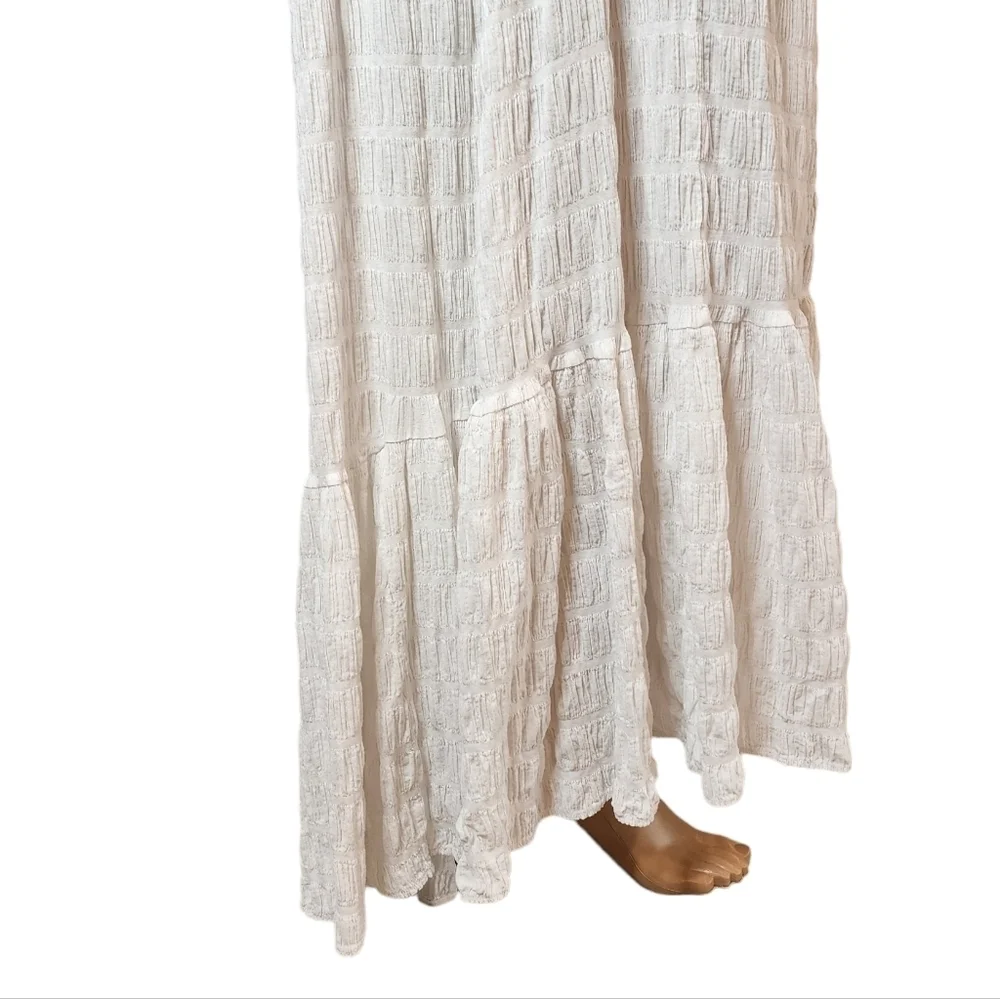 Free People Size Medium Oversized‎ Cotton White Maxi Dress Pockets Stretch